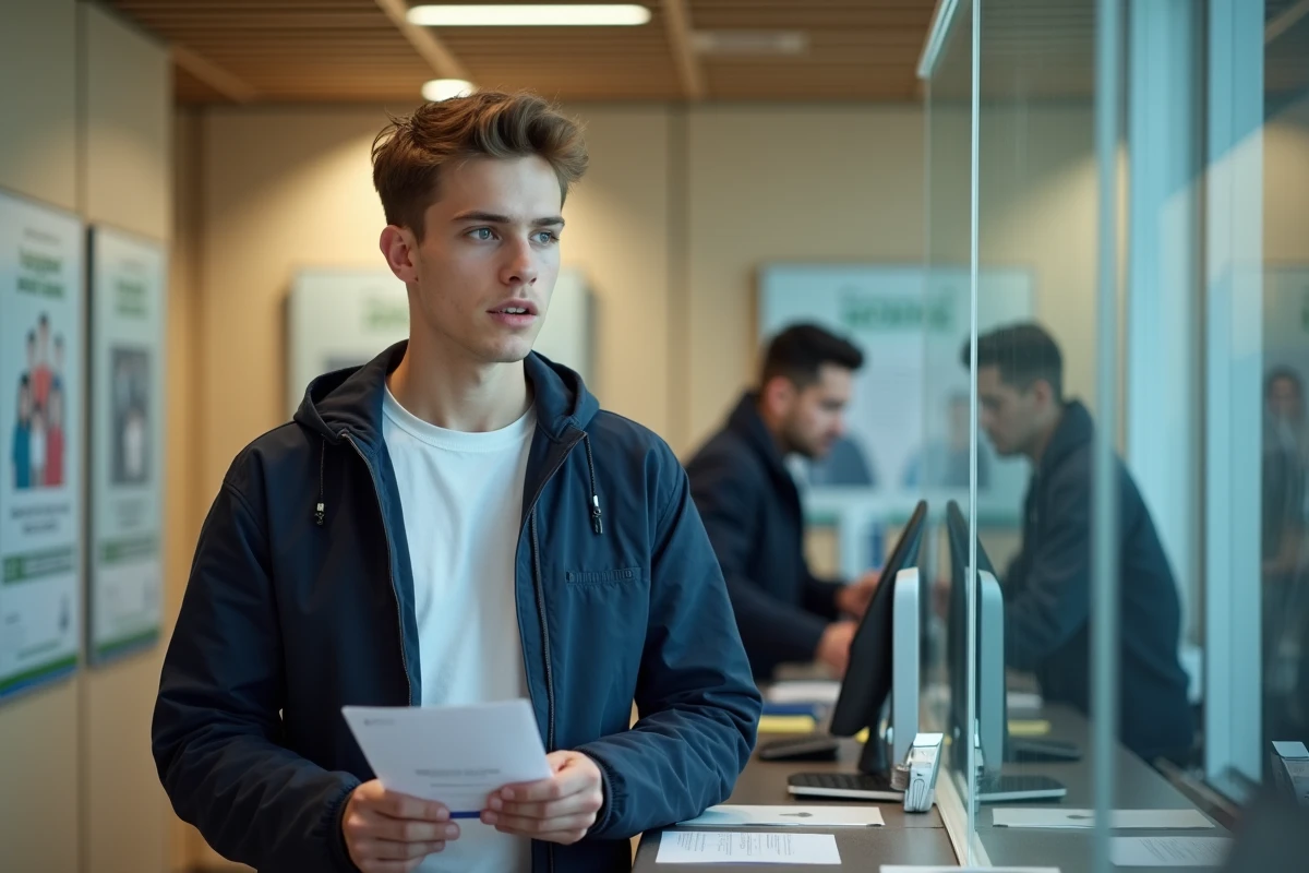Étudiant au guichet du service Crous pour récupérer son code locataire avec sa carte étudiante