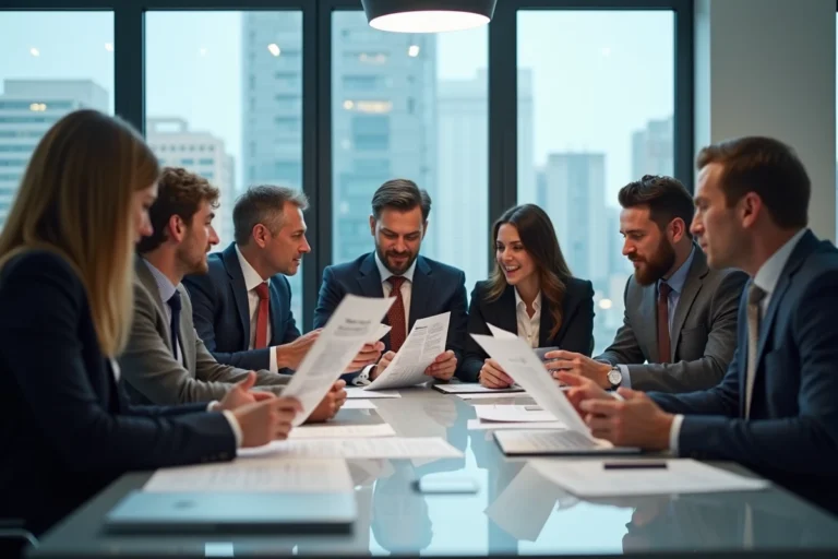 Groupe de professionnels en réunion dans un bureau moderne